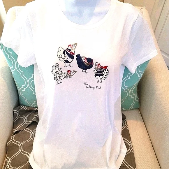 New! J Crew Sz S Short-sleeve T-Shirt Four Calling Birds Cotton Tee NWT - Picture 2 of 12
